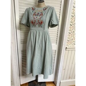 Vintage Retro 50's Sweet Salt Dress Embroidered Flowers Pockets  Modest 4/Small